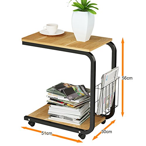 Soges Beistell-Tisch 51 x 30 x 56 cm Laptoptisch Notebookständer mit Rollen zum Bremsen für Notebook, weißen Ahornfarben - 5