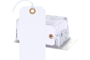 jijAcraft 120x60mm Large Tags with String: Pre-Attached Blank Price Labels Luggage Tags, 100Pcs Boxed Elastic Cord Tag, White Pricing Labels for Marking Clothes, Luggage, Package