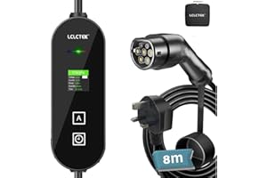 LCLCTEK EV Charger Cable Type 2 to 3 Pin Plug, Portable UK 3 Pin EV Charger, Electric Car Charger [8/10/13A], EV Car Charger with LED Display, IP66 Waterproof, Type 2 Cable EVs and PHEV (Black, 8m)