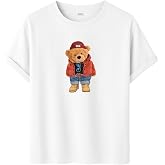 Unisex Ayıcık Baskılı T-Shirt,%100 Pamuk, Kısa Kollu, Yuvarlak Yaka, Oversize Rahat Kesim, Sokak Giyimi