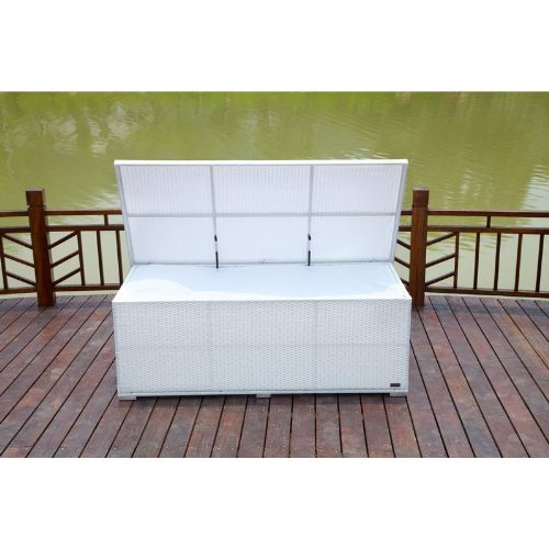 OUTFLEXX praktische Kissenbox aus widerstandsfähigem Poly-Rattan in weiß mit Gasdruckfedern und Innenbezug, 204 x 94 x 75 cm, Gartentruhe Universalbox Aufbewahrungsbox Kissentruhe, wetterfest - 5
