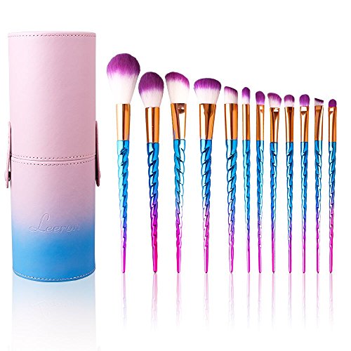Bunte Pinselset mit 12 Stk und Professional Make up schminkpinsel mit leder Schutzhülle (mehrfarbig)