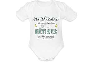 Spreadshirt Marraine Va M'Apprendre Toutes Les Bêtises Idée De Cadeau Body Bébé Bio Manches Courtes
