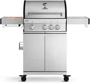 Fred Deluxe 3 Burner Gas Barbecue Incl Infrared Ceramic Burner And Side Hob Stainless Steel Grill Cart With Side Table Cast Iron Cooking Grate Lid Thermometer Piezo Ignition Incl Protective Cover Amazon De Garden