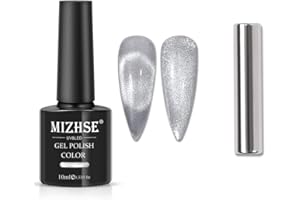 ‎MIZHSE MIZHSE Universeller Silber Cat Eye UV Gel Nagellack 9D Cateye UV Gel UV Nagellack Glitzer Chamäleon Magnet Nagellack UV/LED Lampe Maniküre Gel für Nageldesign mit Magnet 10ml (0.33fl oz)