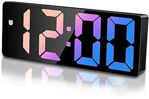 Sarsumir Réveil Numérique LED, Reveil Matin Numerique avec Temps Date Température Somnoler Luminosité réglable Horloge Digitale Enfant pour Maison Bureau Voyage, Multicolore