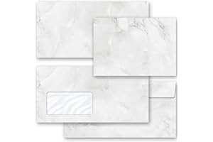 Sobres de adorno Mármol & Estructura, MÁRMOL GRIS CLARO 50 sobres (sin ventana) DIN LANG (220x110 mm) | Paper-Media