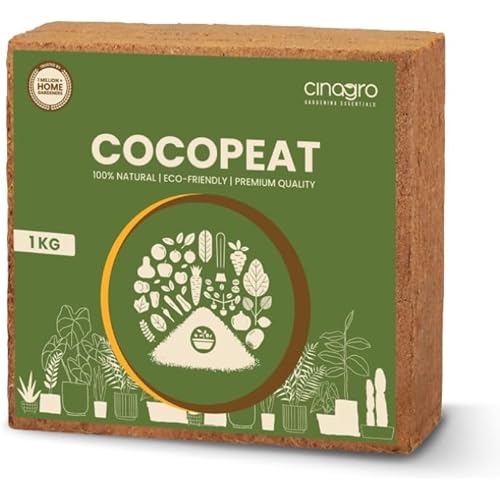 Cinagro Cocopeat (1 Kg Block, Expand up to 25 litres or 3 Kgs Cocopeat Powder), Natural Coconut Coir Fibres, Organic Fertilizer for Home Gardening, Potted Plants, Pure Cocopeat Block for Plants