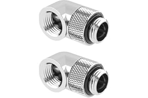 GREENDRACAENA Dracaena 2 Pack G1/4" Thread Male to Female Extender Fitting, 90° Rotary Enhance Multi-Link Adapter Fitting for Computer Water Cooling System, Silver