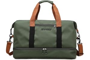 Eco Memos Bolsa de Viaje y Deporte Bolsa de Fitness de Gran Capacidad con Bolsillo para Mojado y Compartimento Independiente para Zapatos - (Ejercito Verde)