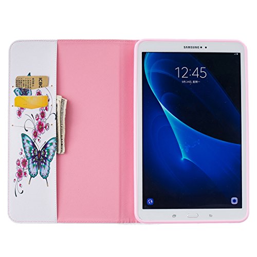 Galaxy Tab A 10.1 Hülle Case,Galaxy Tab A 10.1 Ledertasche,Ukayfe Muster Schutzhülle Leder Tasche für Samsung Galaxy Tab A 10.1 Zoll 2016 T580N/T585N,Bunte Retro Muster Drucks Blumen Slim Fit Folio PU leder Flip Cover im Bookstyle Kunstleder Schutzhülle Cover Tasche mit Ständer für Samsung Galaxy Tab A 10.1 Zoll 2016 T580N/T585N mit 1 x Schwarze Eingabestift (Blau Schmetterling Lila Blumen) - 3