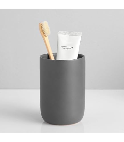 Spirella Zahnputzbecher Tube – Keramik, 7x11,5 Cm, In Blau – Passend Zu Weiterem Badzubehör, Elegant & Pflegeleicht WC Zubehör Serie
