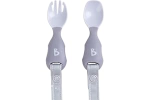 Bibado - Handi Cutlery Set (Mist) - Toddler Cutlery Weaning Set - Baby Spoons & Forks - Use with Coverall Bibs - Detachable Straps - Dishwasher Safe, BPA Free - Baby Essentials - 6 Months to 24 Months