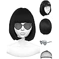 PLANTURECO Featured Wigs and Party Sunglasses, Color Bob Wig, Cosplay Wigs and Party Wigs, Rainbow Wig with Neon Glasses Wigs for Women - Bachelorette Party Wigs Decorations Favors (Black)