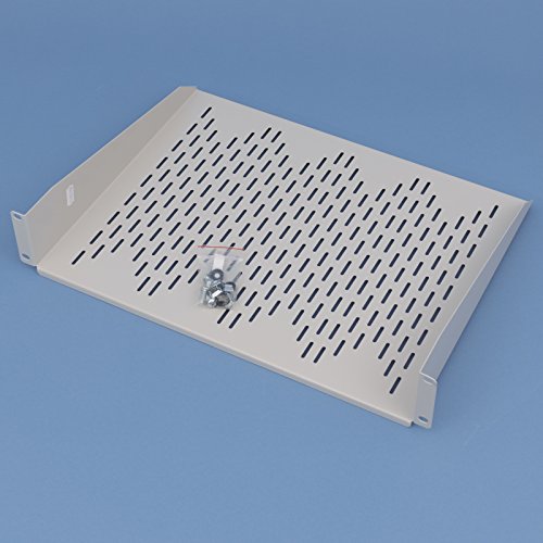 19" Fachboden 2 HE für Netzwerkschrank 350mm tief, bis 16kg RAL 7035 Lochblech