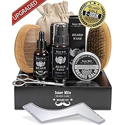 Kit Soins Barbe Pour Hommes, Set Outils de Toilettage et Coupe - Shampoing Barbe, Huile Croissance Barbe, Noël Ornement, Baume, Brosse, Peigne, Ciseaux, Guide Barbe, Meilleurs Cadeaux pour Lui & Papa