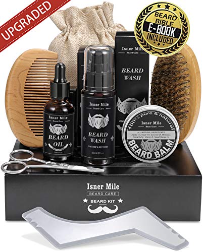Kit Barba per Uomo Cura Barba Crescita Toelettatura & Rifilatura con Olio Barba, Balsamo Barba, Spazzola Barba, Pettine Barba, Forbici Barba, Perfetto Regalo Uomo per Lui