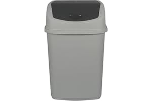 Jolie Max 35L Large Swing Top Kitchen Bin - Plastic Dustbin with Flip Top Lid - Ideal for Home and Office Waste Management - Easy to Clean, Recycle Rubbish Bin. (Grey with Anthracite Lid)