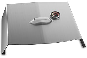 Delixike BBQ nakładka na pizzę, pokrywa ze stali nierdzewnej z termometrem, nakładka na grilla do pizzy, stal nierdzewna, kolor srebrny, 47 x 37 cm