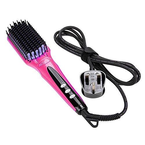 ACEVIVI Digital Anti Static Ceramic Hair Straightener Heating Detangling Hair Brush Paddle Brush For Faster Straightening Styling(Pink)