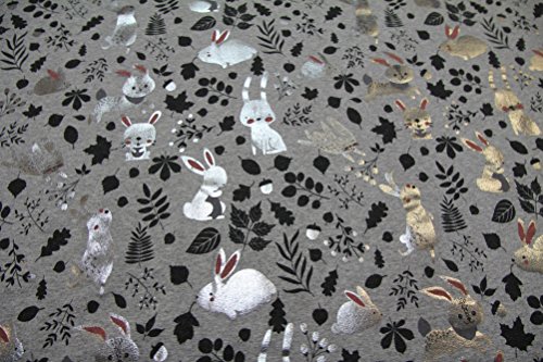 Stoff / Kinder/ Meterware / ab 25cm / beste Jersey-Qualität / Jersey Hase Glitzer silber / schwarz auf grau meliert