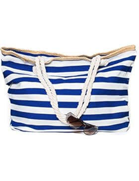 Kandharis Strandtasche Badetasche Große Sommertasche Schultertasche Shopper mit Reissverschluss Streifen Muster...