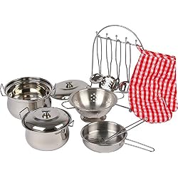 Small Foot 8968 Batterie de cuisine "Gustav" en métal, avec gant de four et aide de cuisine, pour cuisines de jeux, à partir de 3 ans