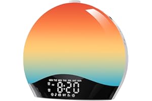 TOGAGA Réveil Lumineux, Radio Réveil Simulateur d'Aube avec Haut-Parleur Bluetooth, Eveil Lumière LED 16 Couleurs, 20 Niveaux de Luminosité, 22 Musiques de Sommeil, 2 Réveils 8 Sons Naturels Snooze Veilleuse