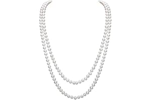 InnoBase Perle Artificiali Charleston Accessori Anni 20 Flapper Moda Collana di Perle di Naturali Finte Lunge Collana di Perle Coltivata di d'Acqua Dolce Bianco da Donna
