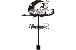 SUPERDANT Moon Elves Weathervane Fairy Elf Mushroom Weather Vane for Roof Fairy Wind Vanes for Sheds Black Wind Direction Indicator for Farmhouse Yard Farm Shed Garden Decoration
