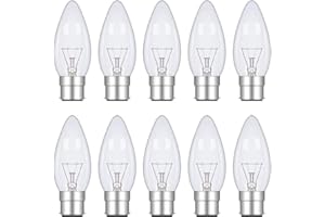 FANCIBUY 10 Pack B22 Candle Bulbs 60Watt, Clear Bayonet Light Bulbs Dimmable, 2700K Warm White, 610lm, 230V