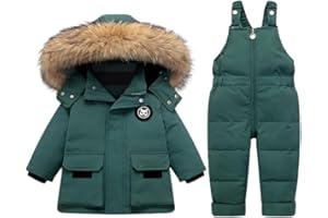 BRONG Niño Traje de Nieve Invierno Bebé 2 Piezas Chaqueta de PlumóN Abrigo con Nieve Babero Pantalones Niñas Traje de Esquiar Ropa Verde 3-4 Años
