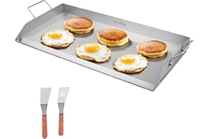 VEVOR Plaque de cuisson en acier inox, plaque de four rectangulaire universelle à dessus plat, 809 x 370 mm, batterie de cuisine familiale portable à gaz avec poignée, pour camping, fête de talonnage