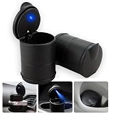 LED Lighted Car Ashtray with Lid Self Extinguishing Mini Car Trash Can Search Smokeless Cylinder for Car Home Office and Travel