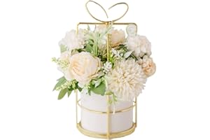 KIRIFLY Künstliche Blumen mit Vase,Unechte Blumen Deko Künstlich Pfingstrose Seide Hortensien Dekoration Blumenarrangements Hochzeit Blume Tischdekoration(weiß mit Vase)