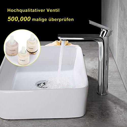 Homelody Hohe Chrom Einhebelmischer Wasserhahn Waschbecken Waschtisch Waschtischarmatur Armatur Mischbatterie Badarmatur Waschbeckenarmatur für Badzimmer - 3
