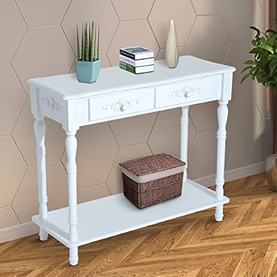 Homcom Table console table de drapier néo-rétro multi-rangement 84 x 33 x 71 cm blanc neuf 36