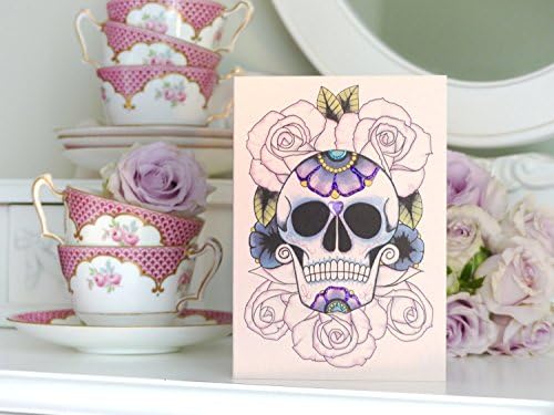 Sugar Skull On A Bed Of Roses Tattoo Day Of The Dead Handmade Birthday Card