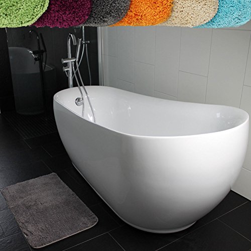 proheim Badematte 2-teiliges Set 50 x 80 und 45 x 50 cm rutschfester Badvorleger Premium Badteppich 1200 g/m² weich & kuschelig Hochflor Duschvorleger, Farbe:Grau - 7
