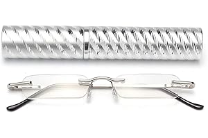 KOKOBIN Smukłe okulary do czytania bez ramki, mini czytnik kieszonkowy, pomoc w widzeniu, z etui na długopis, dla kobiet i mężczyzn