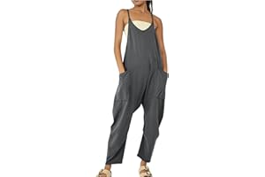 Komiseup Jumpsuit Damen Baggy Oversize Lässige Locker Trägerhose Overalls Ärmellose Strampler Playsuit mit Große Taschen Arbeitshose