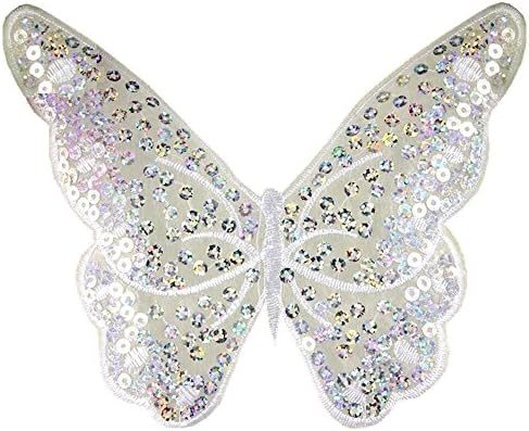 Meatilk 2PCS Large Size Sequins Butterfly DIY Embroidered Stickers Iron Sewing on Applique Patches