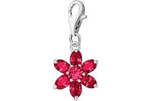 Quiges 925 Sterling Silver Charm Pendant Crystal Flowers made of Birthstones Clip On Lobster Clasp