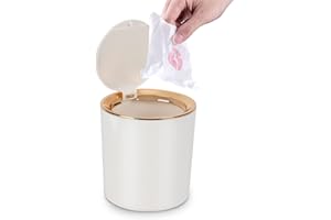 JEEZAO Tischmülleimer mit Deckel, Mini Mülleimer Tischabfalleimer 2.6L, Mülltonne Klein Papierkorb für Schreibtisch, Badezimmer, Wickeltisch, Küche (Weiß)