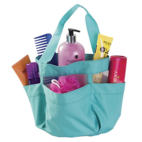 mDesign wasserdichte Tasche aus Canvas/Netz – wasserabweisende Tasche für Dusche – perfekte Strandtasche, Badetasche und Gartentasche – mit Henkeln und vier Taschen – mintfarben