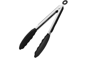 Starchef Kitchen Food Tongs - Utensil for Cooking, Serving, Barbecue, Salad, Buffet(9"/Black)