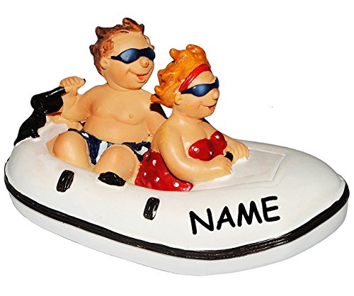 Preisvergleich Produktbild Spardbüchse - Schlauchboot mit Urlauber - incl. Name - Urlaub / Reisen - Strandurlaub - stabile Spardose aus Kunstharz - Sparschwein lustig witzig Flugreise / Schifffahrt - Kreuzfahrt / Reise - Strand & Meer - Kanufahrt - Kanu - Strandurlauber