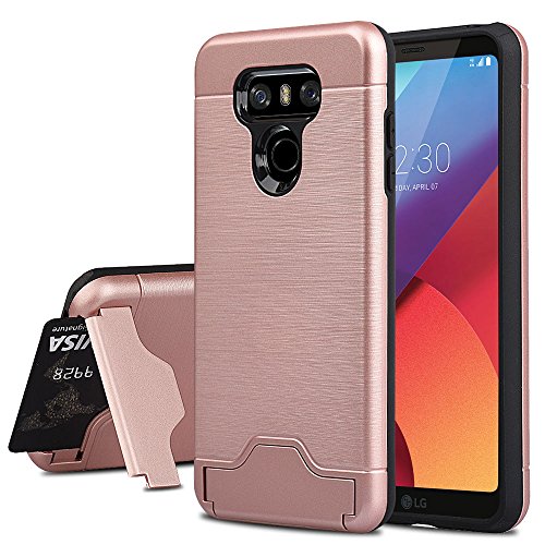 LG G6 Case, echoTREE 3 in 1 PC TPU Dual Layer Case For LG G6, Hard Back Protection Cover With Shock Absorbing TPU Inner Layer Hybrid Bumper Stand + 3 Screen Protector Foils, Rose Gold 5.7 Inch