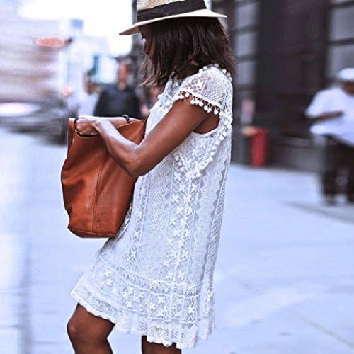 Dragon868 Summer Dress, Women Casual Lace Sleeveless Beach Short Tassel Dress White