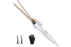 Reyke - Mini ferro arricciacapelli professionale in ceramica, 9 mm, 120 – 220 ℃, 30 secondi, temperatura regolabile, con guanto e fermagli per capelli